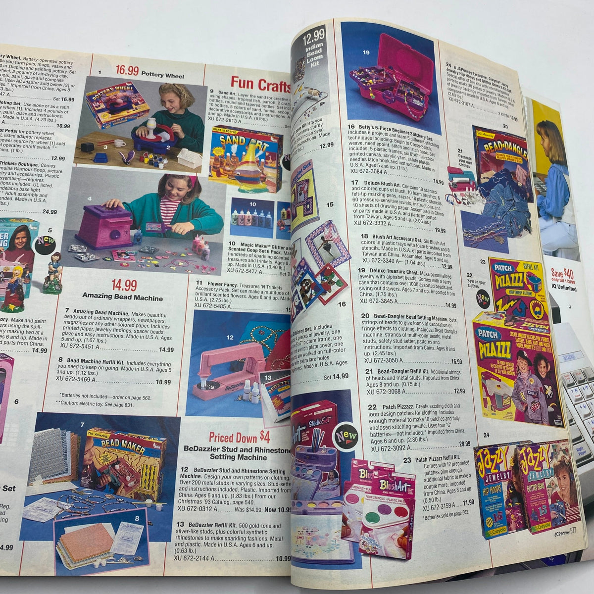 A page from the 1994 JCPenney Christmas Gifts Under $30 Catalog featuring fun craft items such as a pottery wheel and bead machine, ideal for creative holiday gifts.