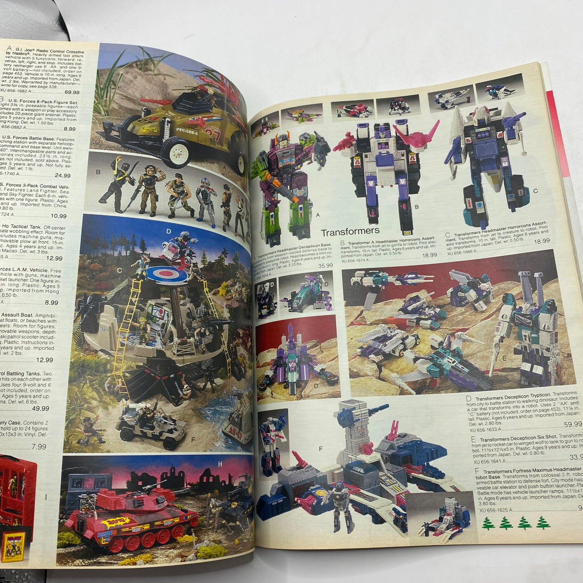 Page from the 1987 JCPenney Christmas Sophisticated Shimmer Catalog displaying a selection of Transformers toys, showcasing various models and playsets available during the holiday season.
