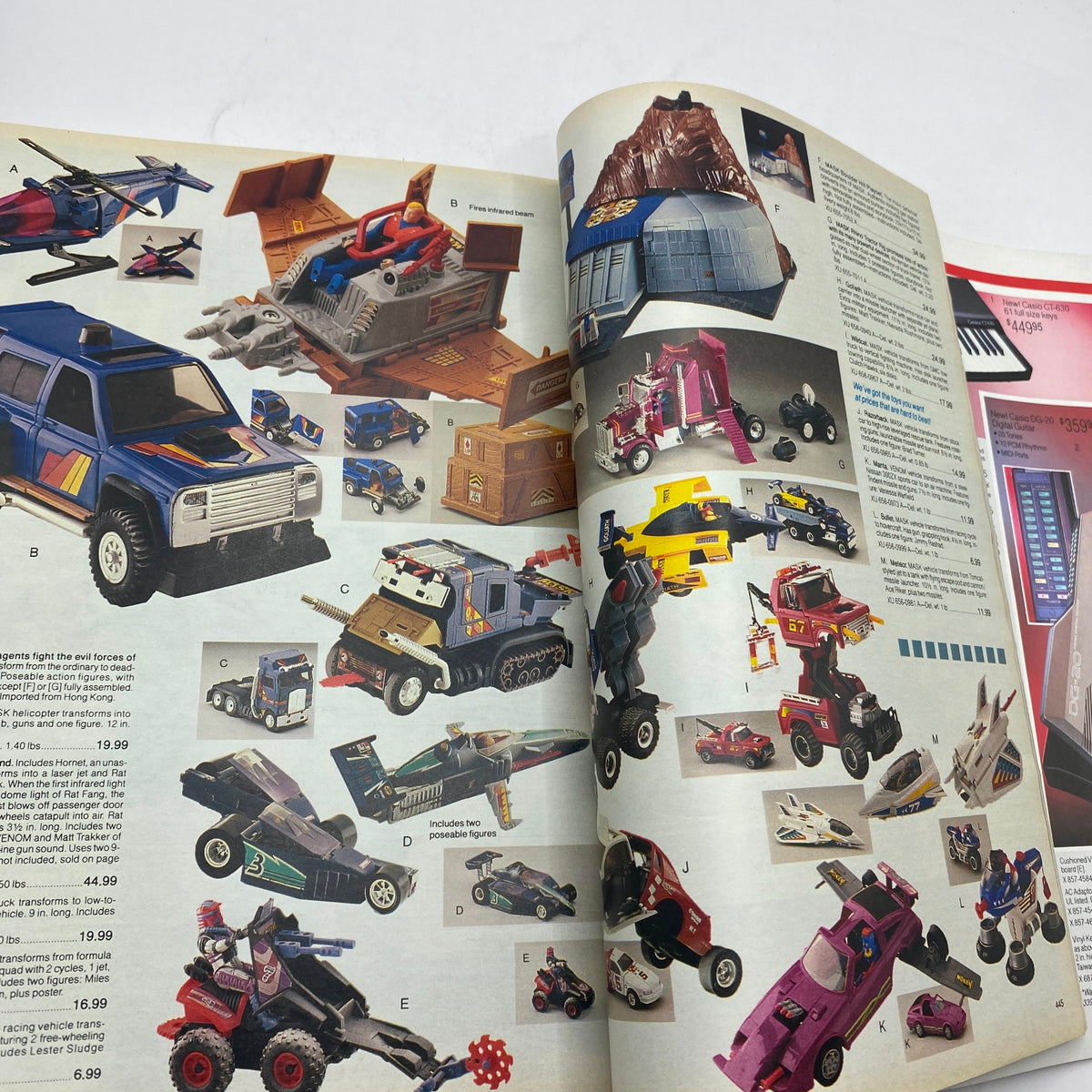 Interior page of the 1987 JCPenney Christmas Sophisticated Shimmer Catalog featuring a collection of vintage toys, including action figures and transformable vehicles from popular franchises.