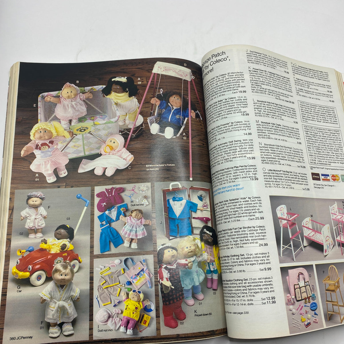 1987 JCPenney Christmas Sophisticated Shimmer Catalog displaying an array of Cabbage Patch dolls and playsets, capturing the playful spirit of children's toys in the 1980s.