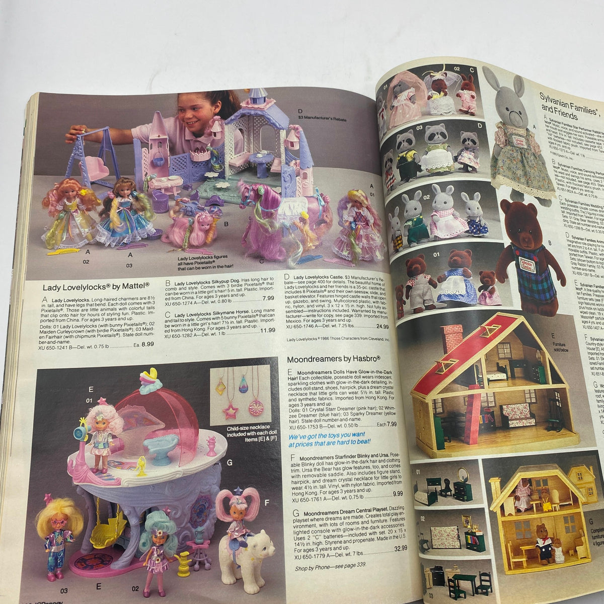 1987 JCPenney Christmas Sophisticated Shimmer Catalog with imaginative toys and plush figures, highlighting Lady Lovelylocks and playful teddy bears.
