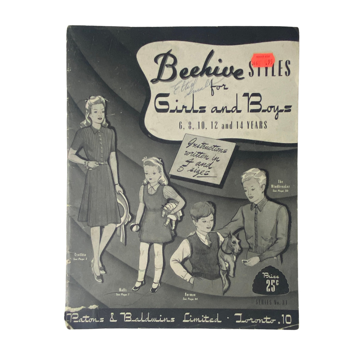 Cover of the 1940s Series No. 31 Beehive Styles for Girls and Boys Catalog, featuring children in vintage clothing, available for ages 6, 8, 10, 12, and 14 years.