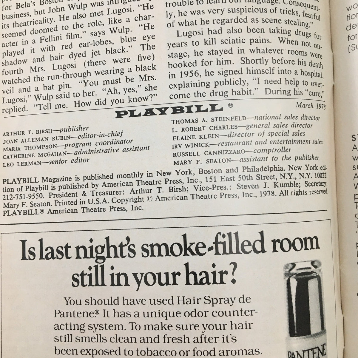 1978 Playbill for The Act Musical showcasing an interior page with details and listings from the production at the Majestic Theatre.