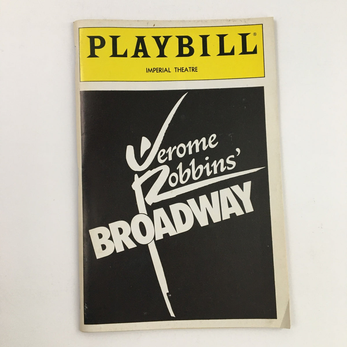 1989 Playbill Imperial Theatre featuring Jerome Robbins' Broadway, showcasing the title and iconic graphics.
