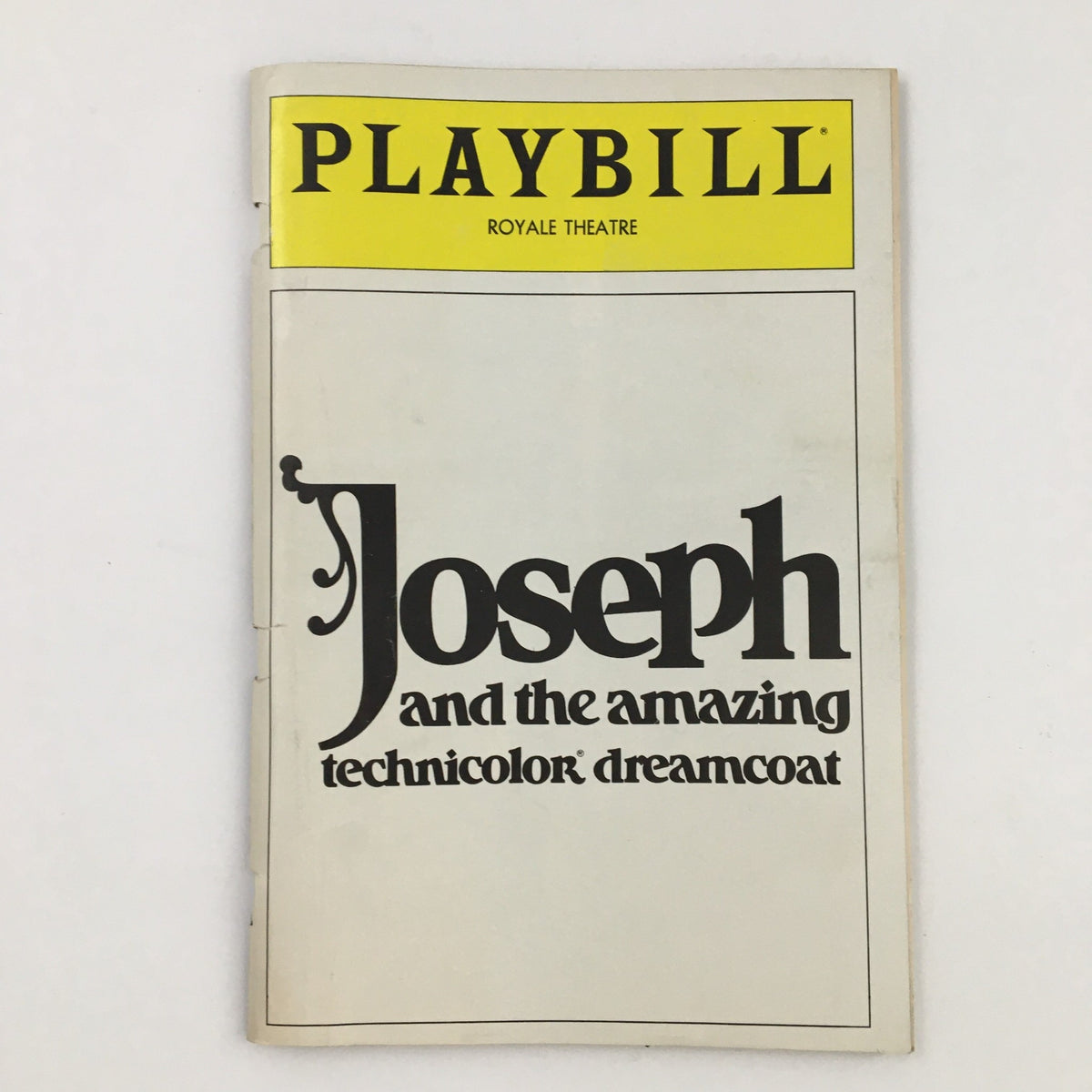 1983 Playbill for Joseph and the Amazing Technicolor Dreamcoat at the Royale Theatre, featuring a vintage design with bold typography and a colorful header, perfect for collectors and theater fans.