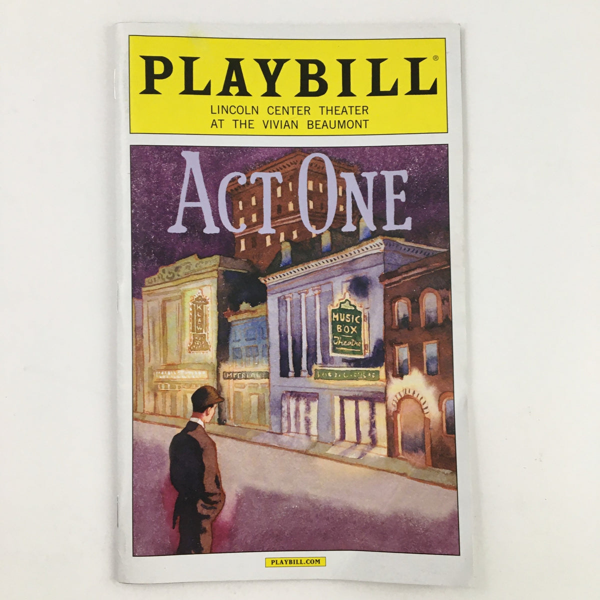2014 Playbill for Act One, featuring a colorful cover depicting a theater exterior at the Lincoln Center Theater.
