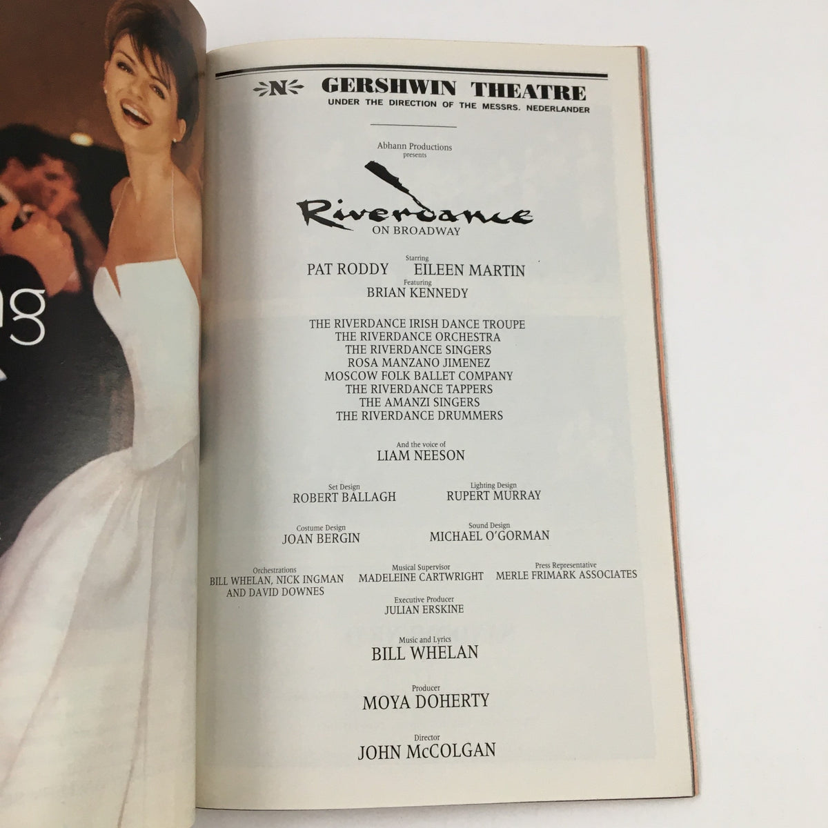 Cast list page from the Riverdance on Broadway 2000 Playbill, including key actors and production details.