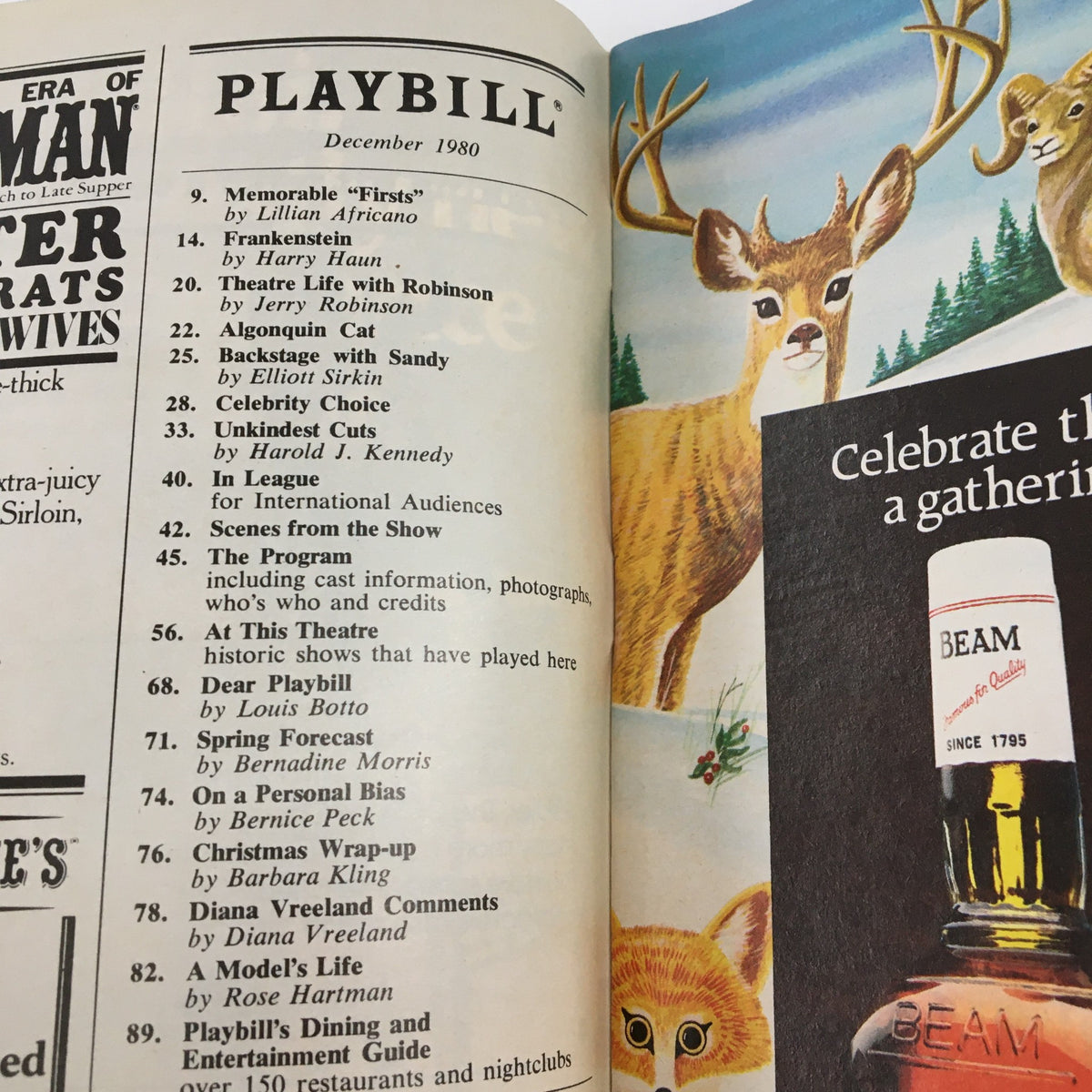 Interior page of the 1980 Playbill Lyceum Theatre for Morning's at Seven, listing memorable events and performances of December 1980.