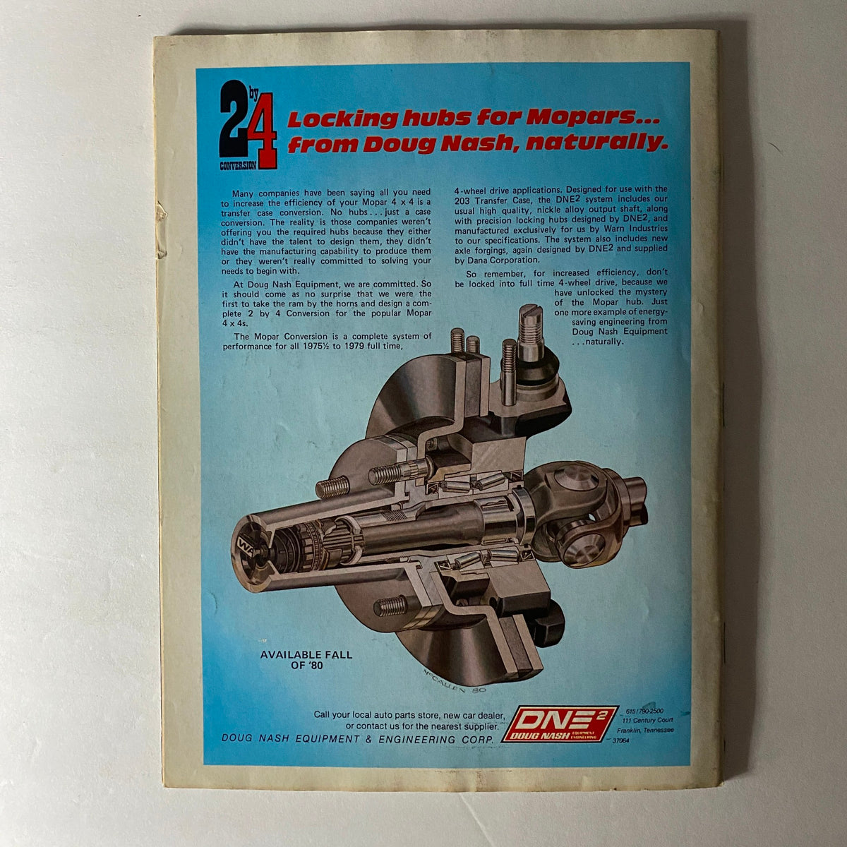Detailed advertisement for Locking Hubs for Mopars from Doug Nash, featured in Petersen's 4-Wheel & Off-Road Magazine December 1980. The ad showcases a cut-away illustration of the locking hub, emphasizing its design and efficiency for 4x4 applications.