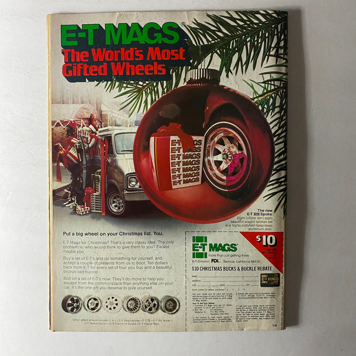 Advertisement page from VTG Truckin' Magazine December 1977 promoting E-T MAGS wheels during the holiday season.