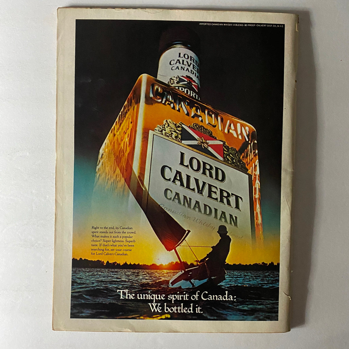 Back cover of VTG Newsweek Magazine April 23, 1979, showcasing an advertisement for Lord Calvert Canadian whiskey with a scenic image.