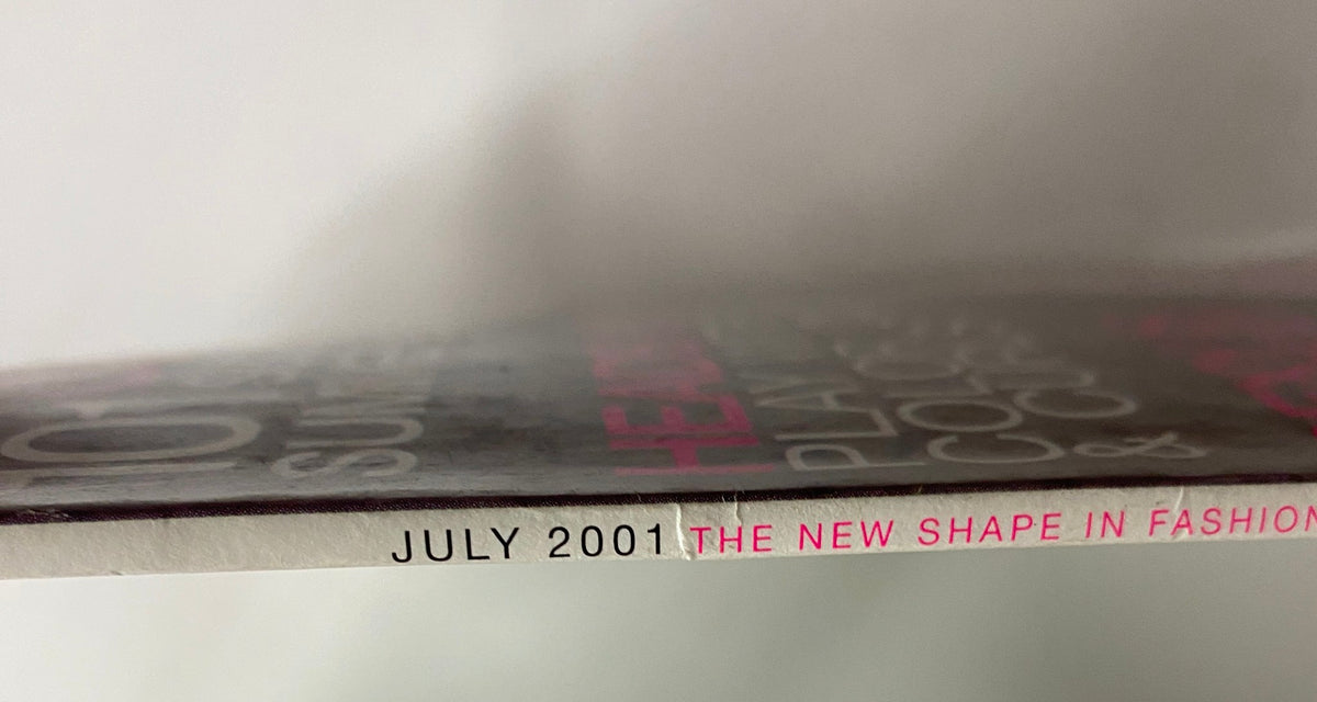 Side view of Mode Magazine July 2001, highlighting the publication date and tagline 'The New Shape in Fashion'.