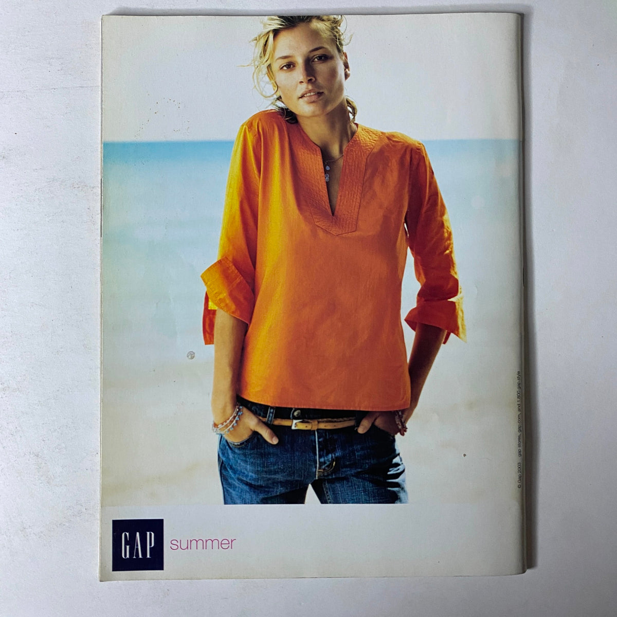 Radar Magazine 2003 Jennifer Lopez Cover No Label VG featuring a GAP summer advertisement with a model in beach attire, highlighting 2003 fashion aesthetics.