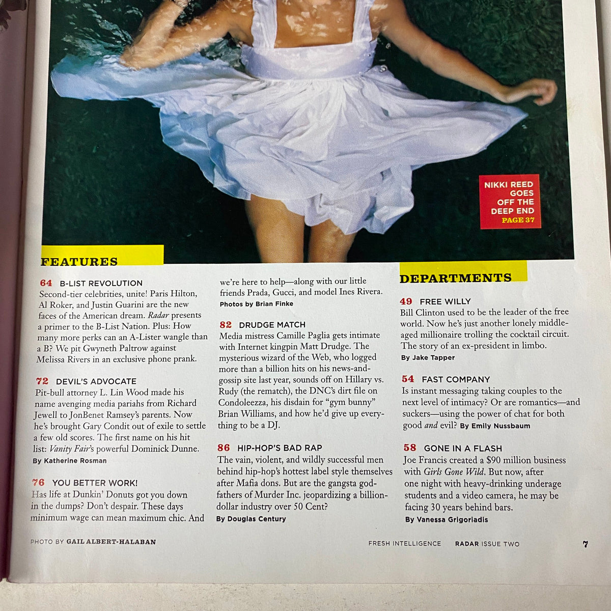 Interior page from Radar Magazine Summer 2003, showcasing a feature section including segments such as 'B-List Revolution' and 'Devil’s Advocate'.