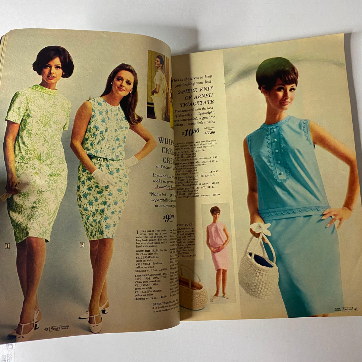 1967 Sears Summer Catalog image depicting three women modeling elegant summer dresses in pastel colors, emphasizing vintage fashion trends of the late 1960s.