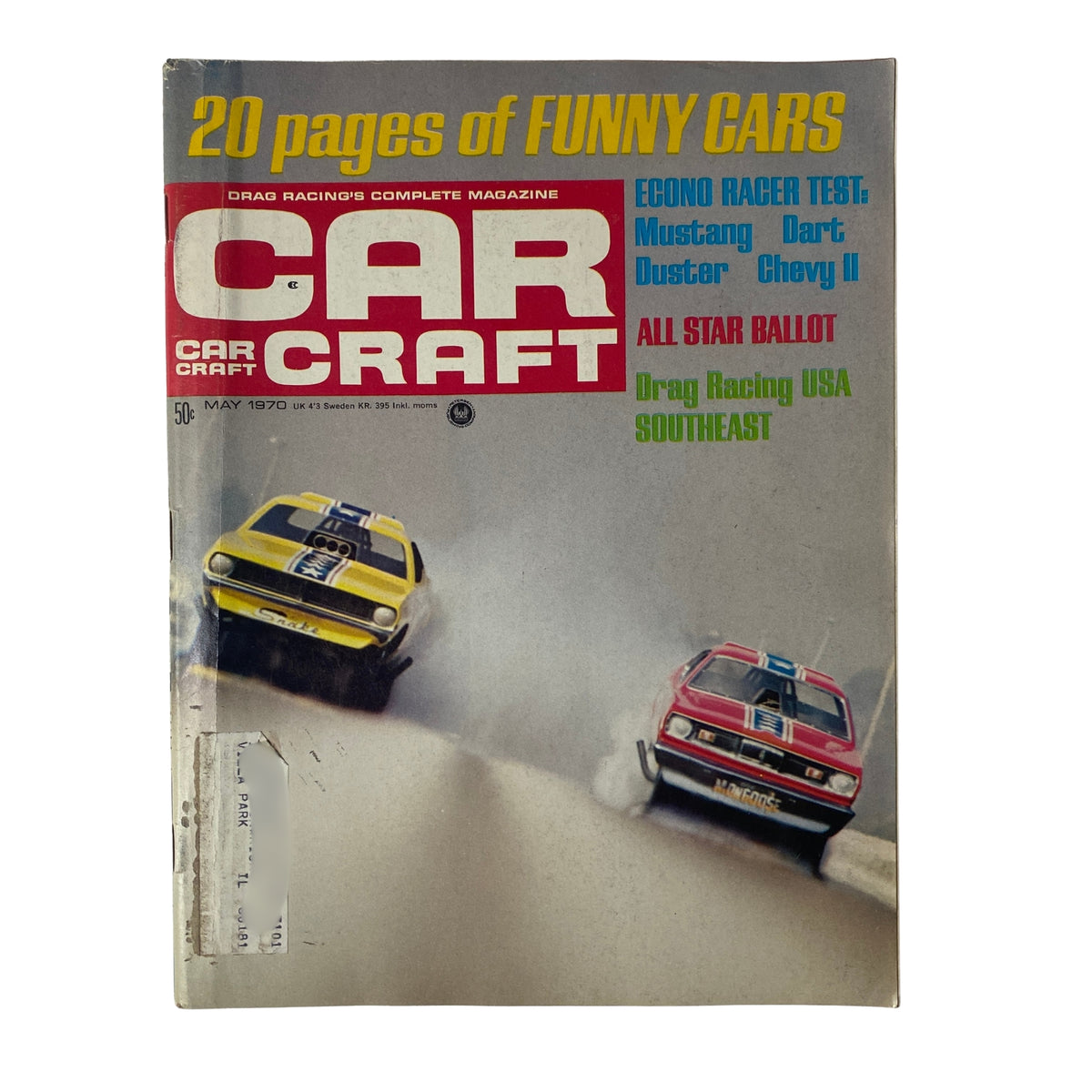 Cover of Car Craft Magazine, May 1970, Volume 18, No. 5 featuring a focus on Funny Cars and Econo Racer Test. Highlights include the All Star Ballot and Drag Racing USA Southeast.