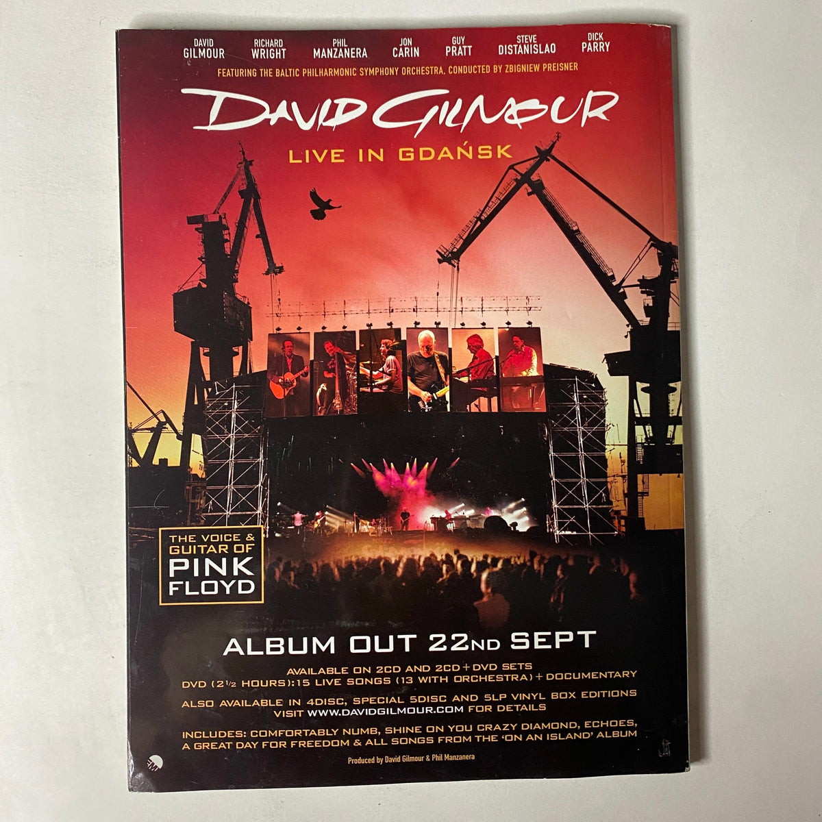 Promotional flyer for David Gilmour's 'Live in Gdańsk' album, featured in Classic Rock Magazine October 2008.