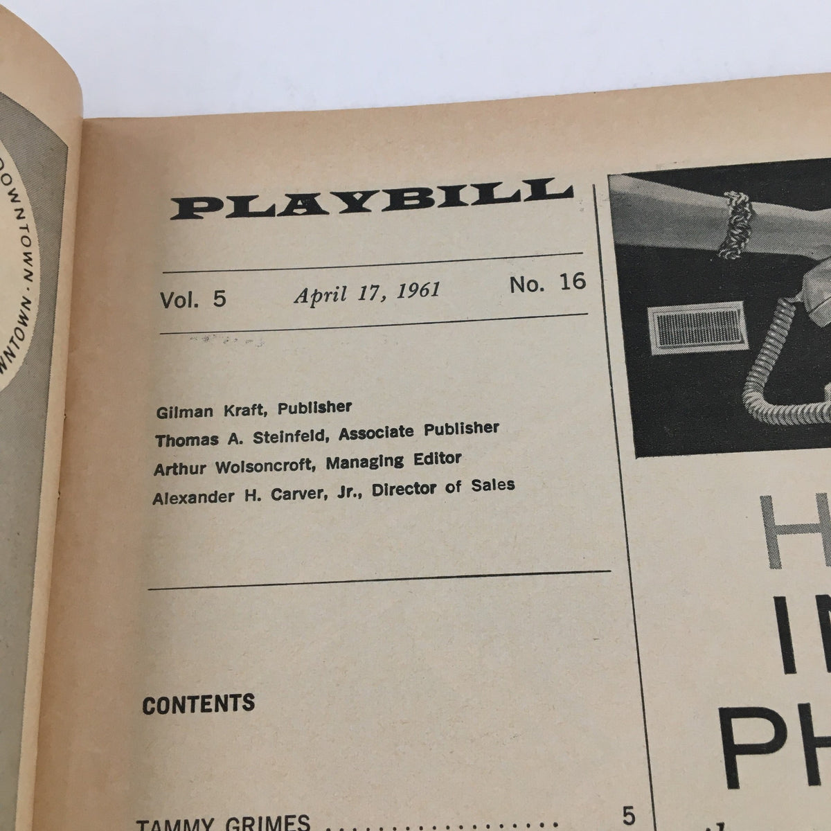 1961 Playbill for Advise and Consent with publication information and contents listed.