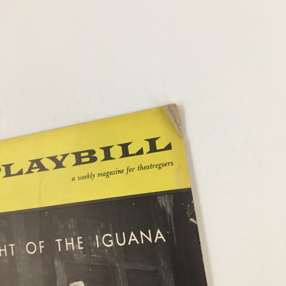 Close-up view of the 1962 Playbill for The Night of the Iguana showing the top corner with some wear and the iconic title.