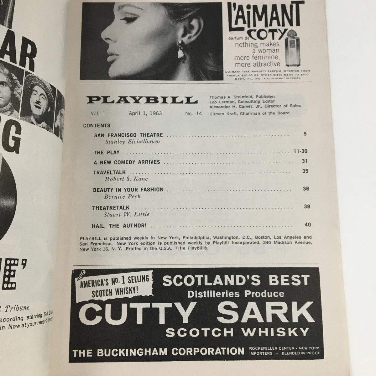1963 Playbill from San Francisco Theatre, featuring advertisements and theater information, highlighting the vintage style of the era.