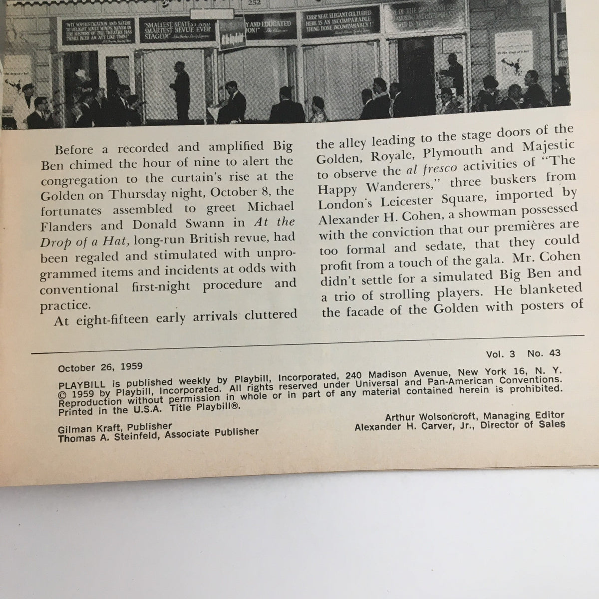 Interior page of the 1959 Playbill for Carmen, detailing the production's introduction and cast information.