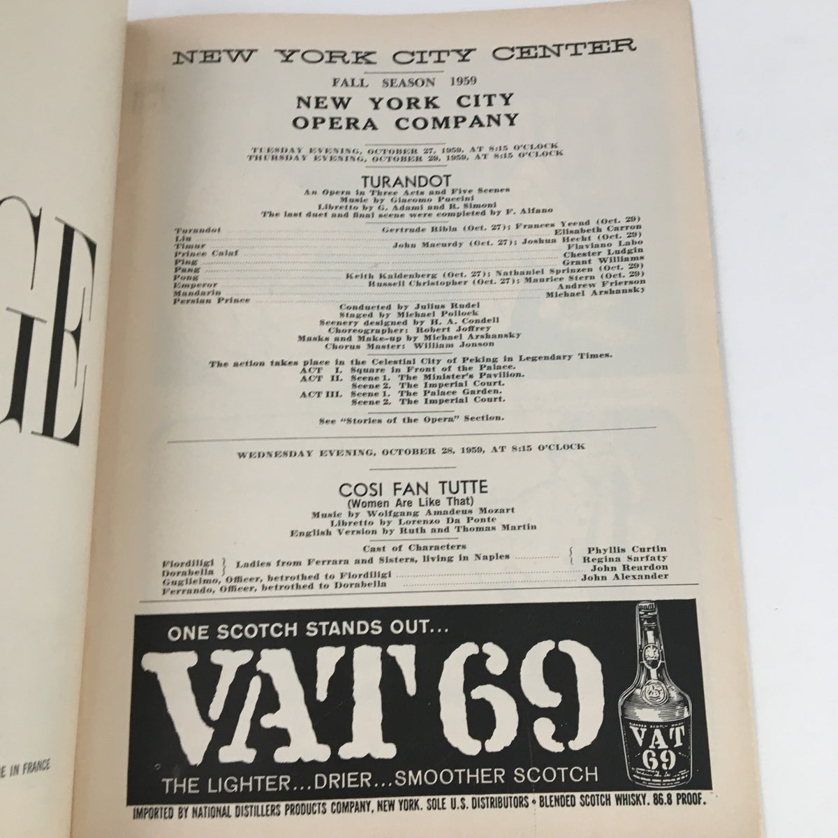 Interior page of the 1959 Playbill for Carmen listing other productions and events at the New York City Center.
