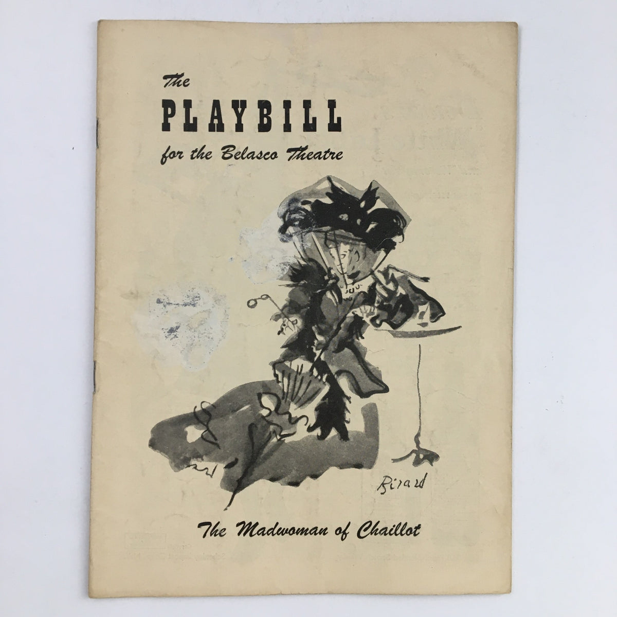 Cover of the 1949 Playbill for The Madwoman of Chaillot at the Belasco Theatre featuring an artistic illustration of a character.
