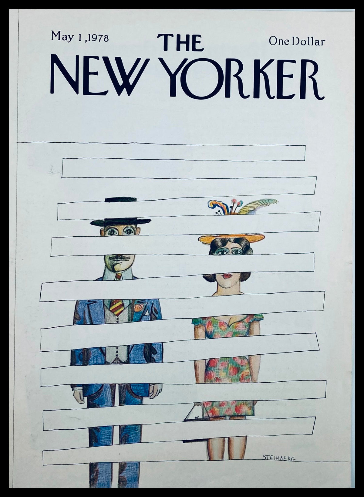 Cover of The New Yorker dated May 1, 1978, featuring the artwork 'Spaces' by Saul Steinberg, depicting a couple partially obscured by horizontal lines.