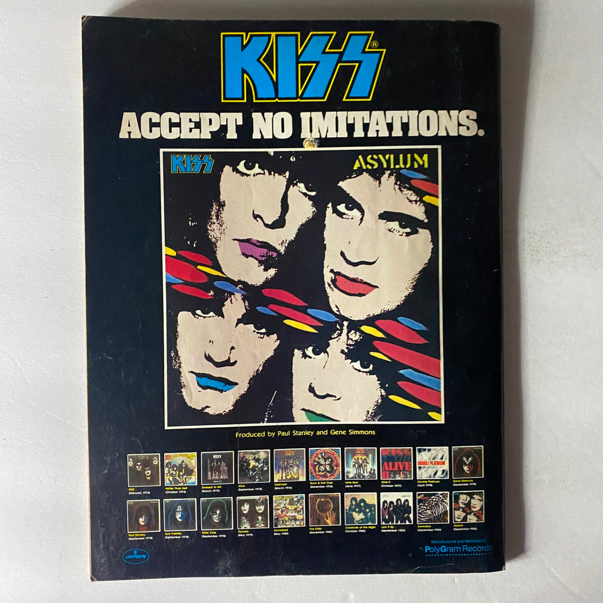 VTG Circus Magazine November 30 1985 cover featuring KISS with the text 'Accept No Imitations', displaying iconic imagery and colorful graphics.
