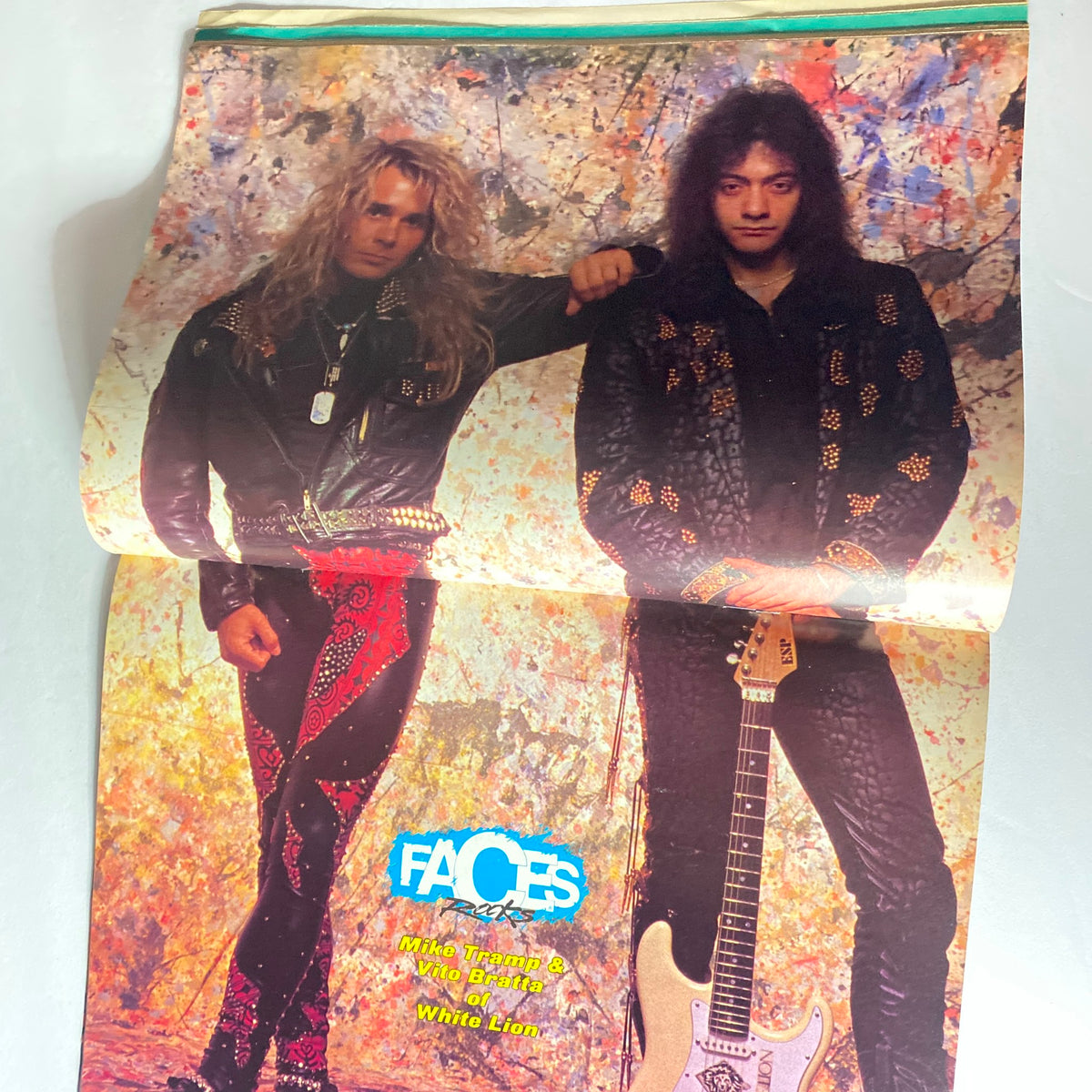 Centerfold from the VTG Faces Rocks Magazine September 1989 showcasing members Mike Tramp and Vito Bratta of the band White Lion.