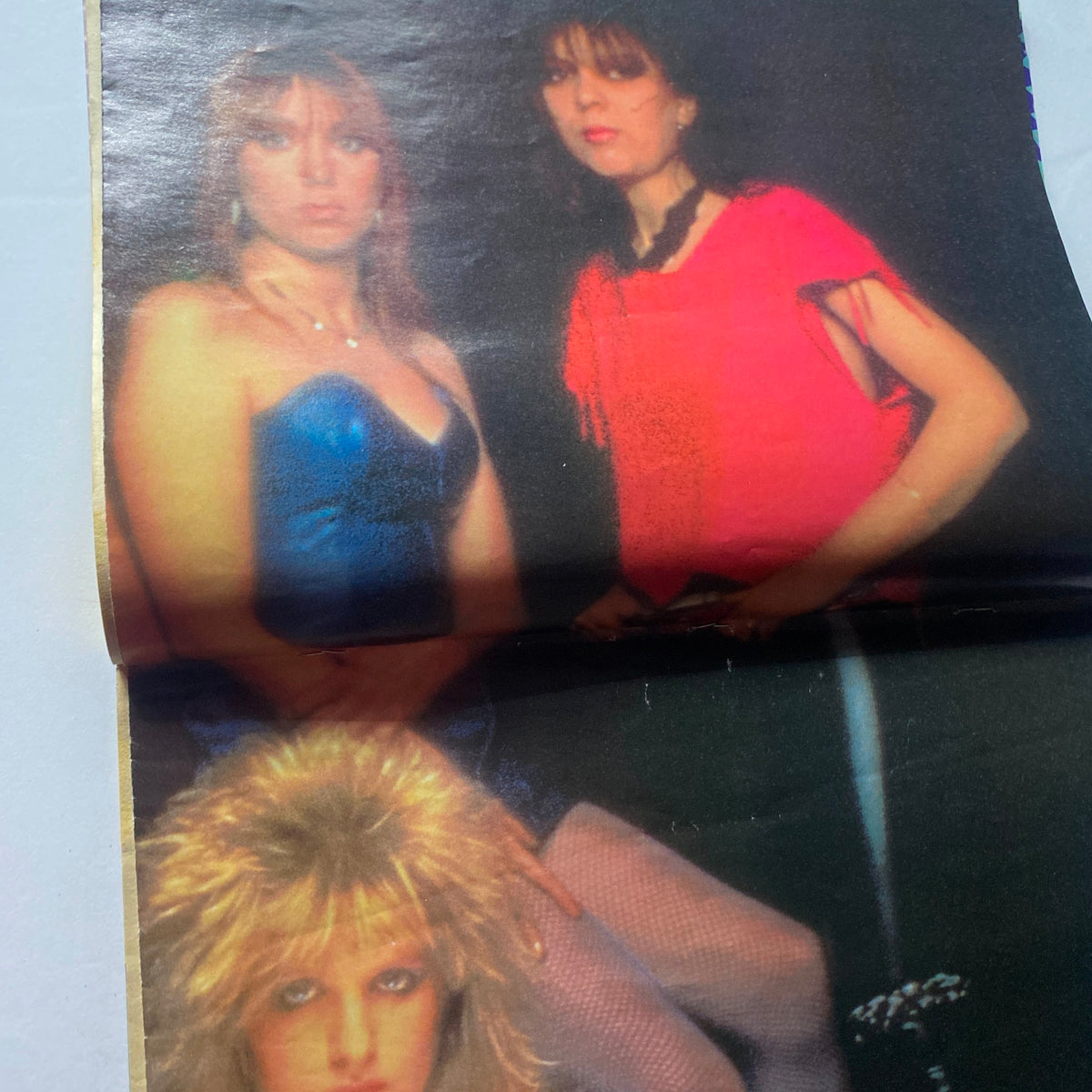 Centerfold image from Hard Rock Video Magazine January 1986 showing female rock artists. This collectible magazine emphasizes the influence of women in the heavy metal scene.