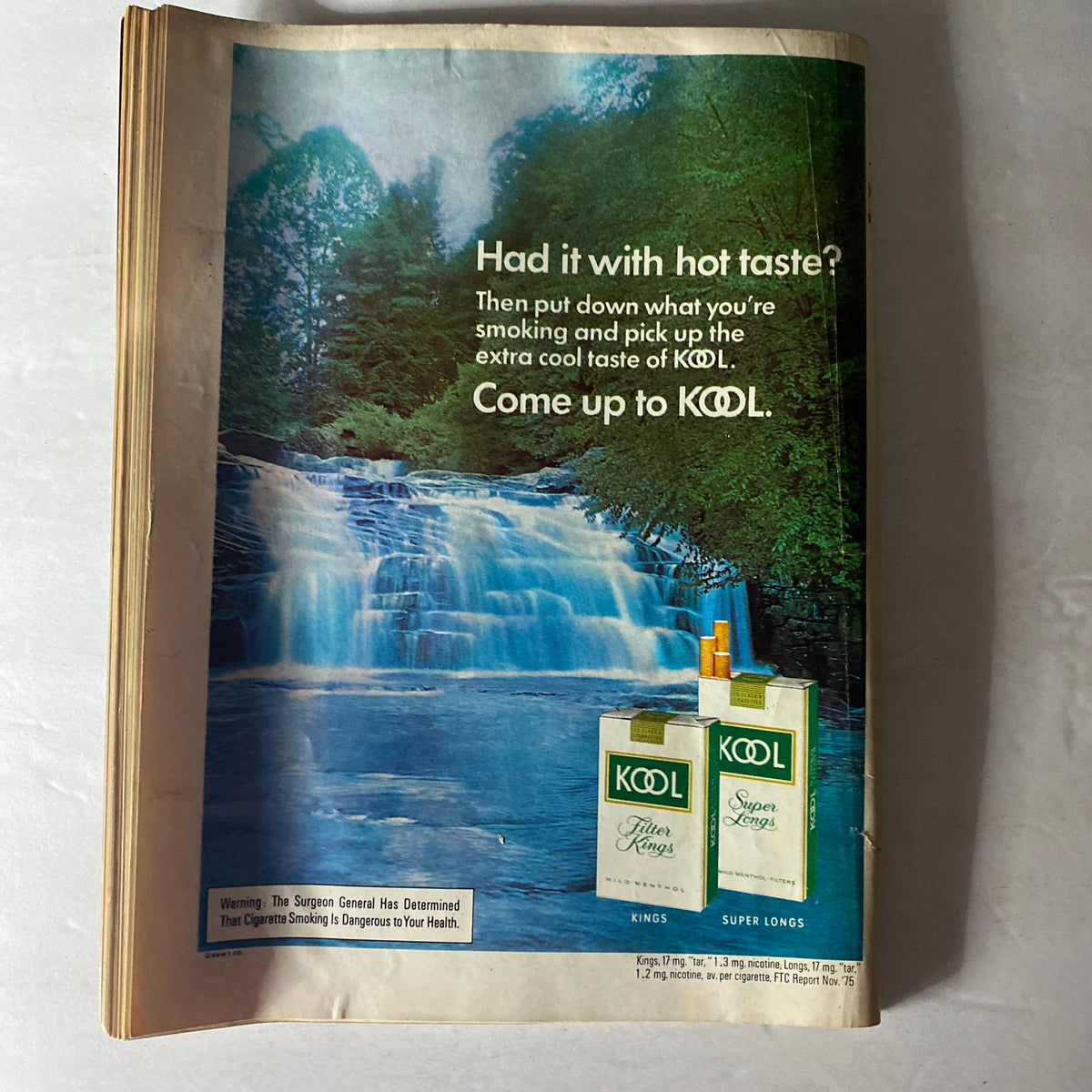 Back cover of the Crawdaddy Magazine May 1976, featuring a retro advertisement for KOOL cigarettes against a nature backdrop, highlighting vintage advertising style.
