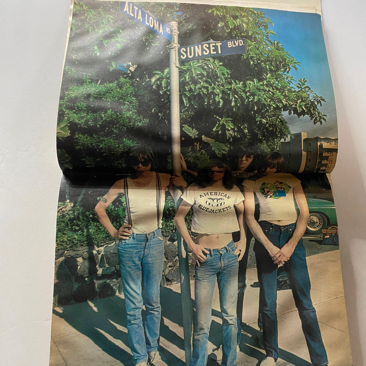 Vintage Hit Parader Magazine March 1978 with a poster depicting three young men standing at the intersection of Alta Loma and Sunset Boulevard.