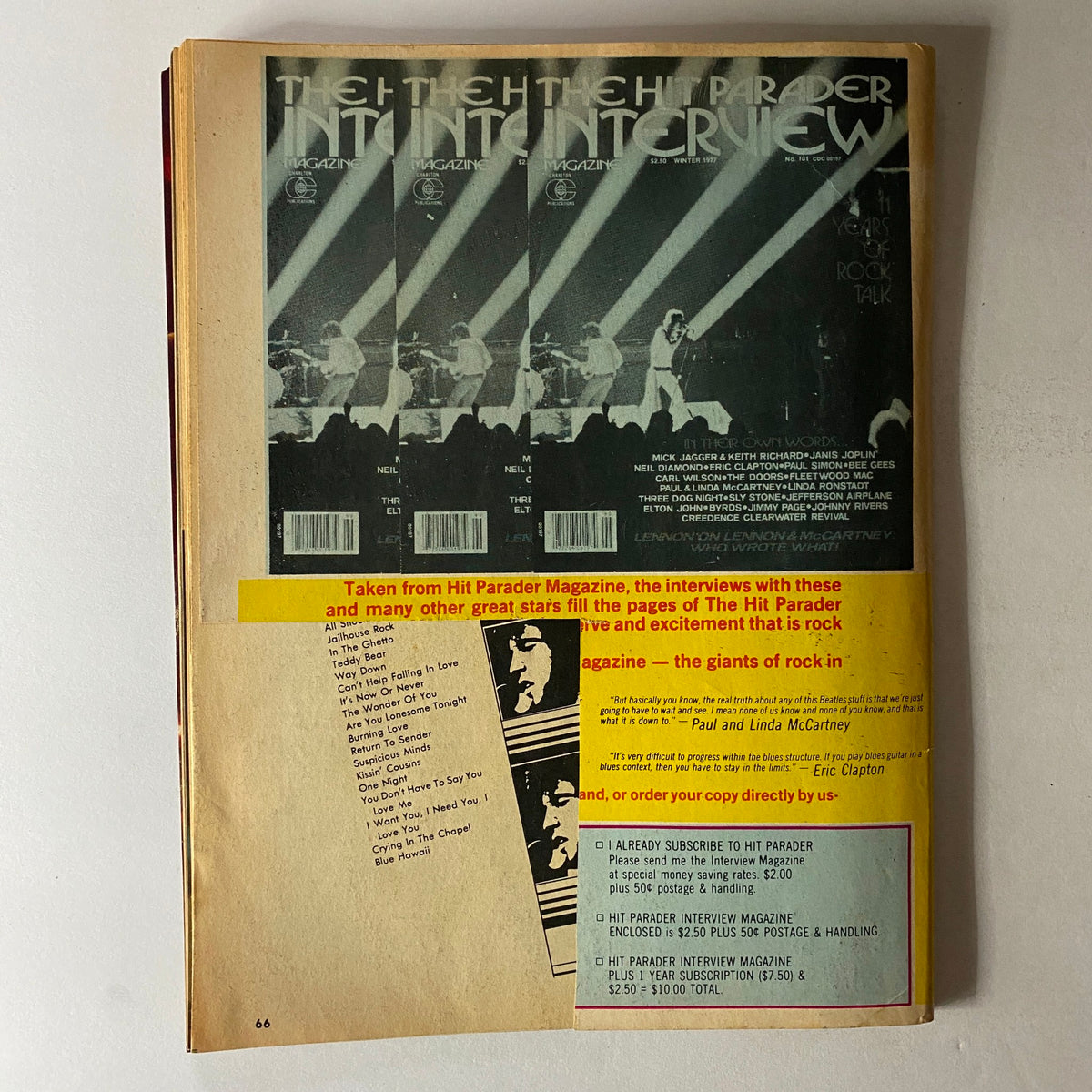 Hit Parader Magazine January 1978 showcasing an interview feature with rock icons and promoting the magazine's exciting content.