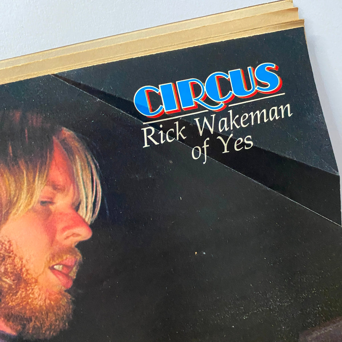 Close-up of Rick Wakeman featured in VTG Circus Magazine October 17, 1978, showcasing his appearance during a live performance.