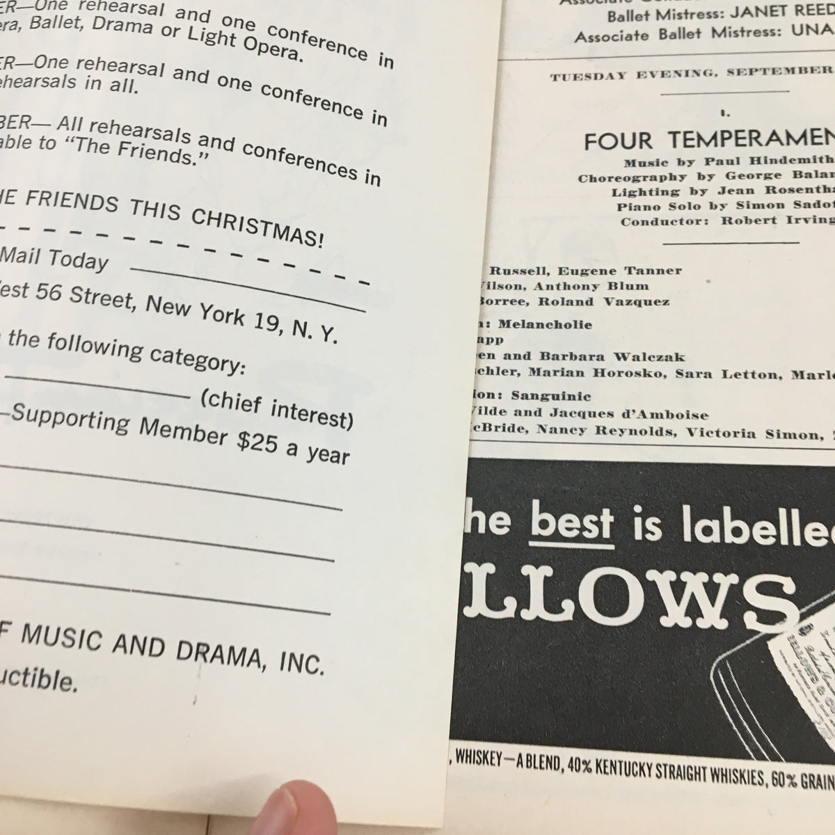 Detailed information page from the 1959 Playbill for The City Center of Music and Drama Present The Still Point Musical, listing upcoming events and collaborations.