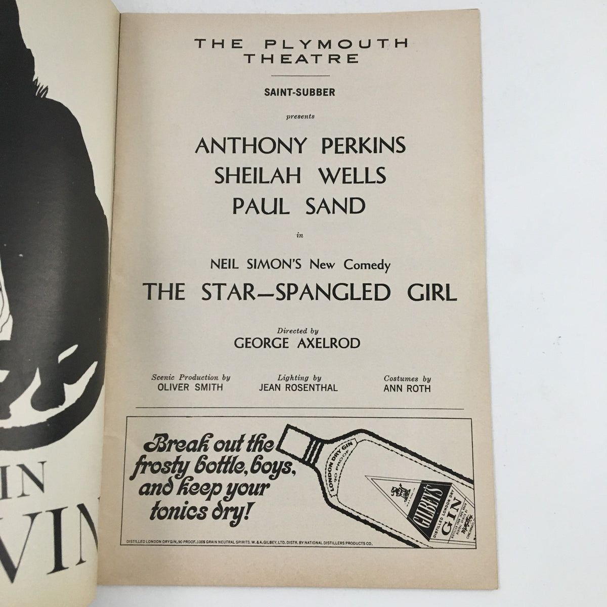 Another inside page of the 1967 Playbill for Neil Simon's The Star Spangled Girl, featuring cast details and production information.