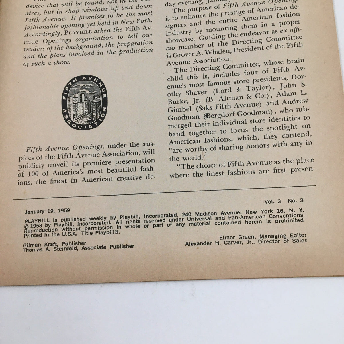 Inside detail of the 1959 Playbill for Epitaph for George Dillon, highlighting production notes and the historical context of mid-century theater.