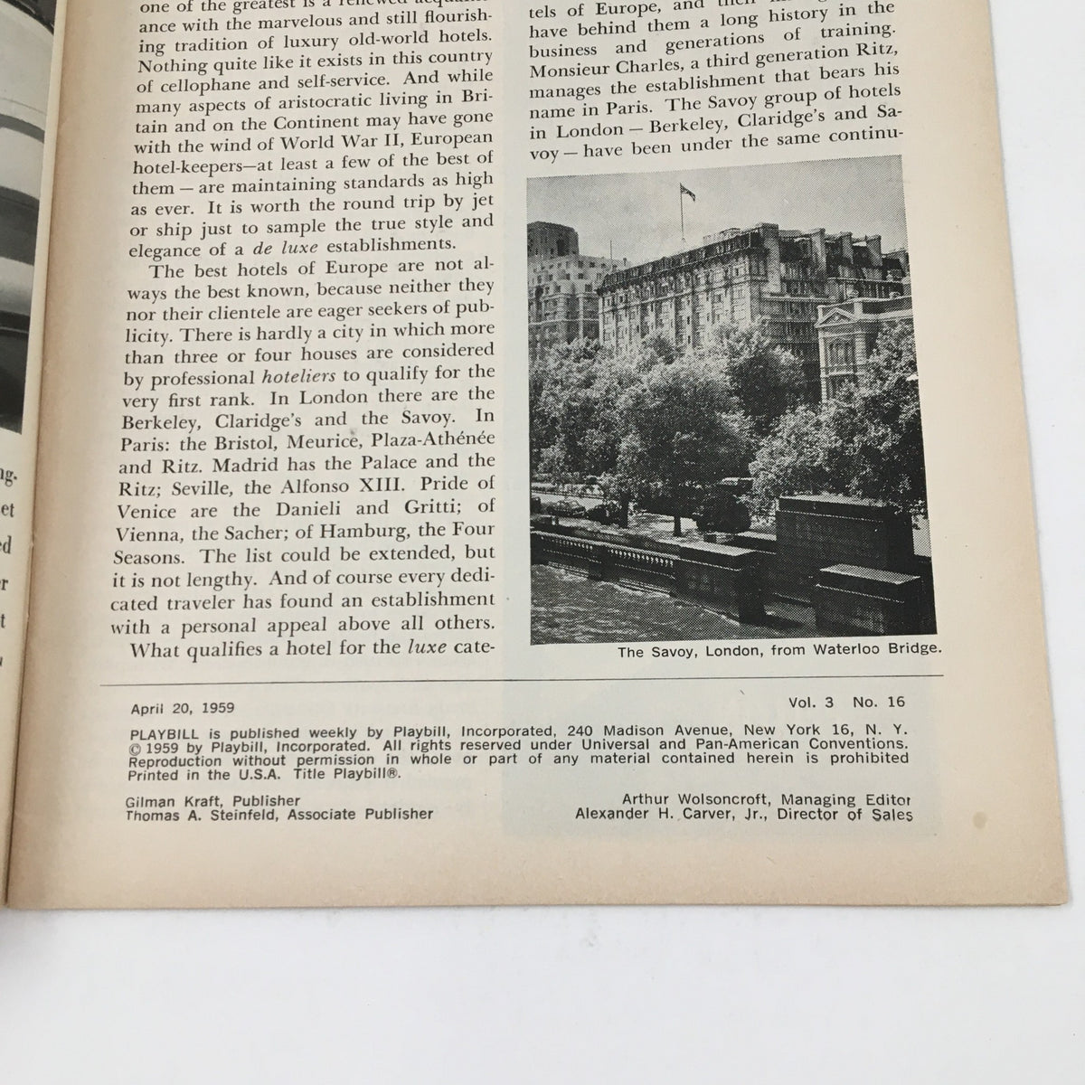 Back cover of the 1959 Playbill for 'A Raisin In The Sun,' providing publication details and additional insights about the play and theatre.