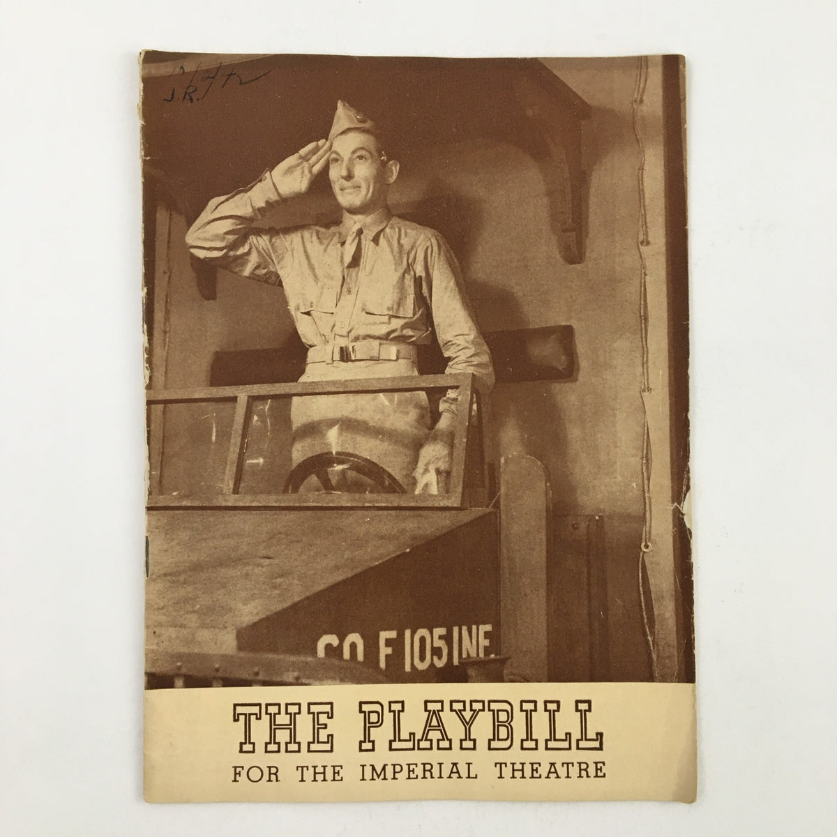 1942 Playbill The Imperial Theatre Present Danny Kaye in Let's Face It; featuring a sepia-toned image of a man in military uniform saluting, capturing the nostalgic essence of Broadway during World War II.