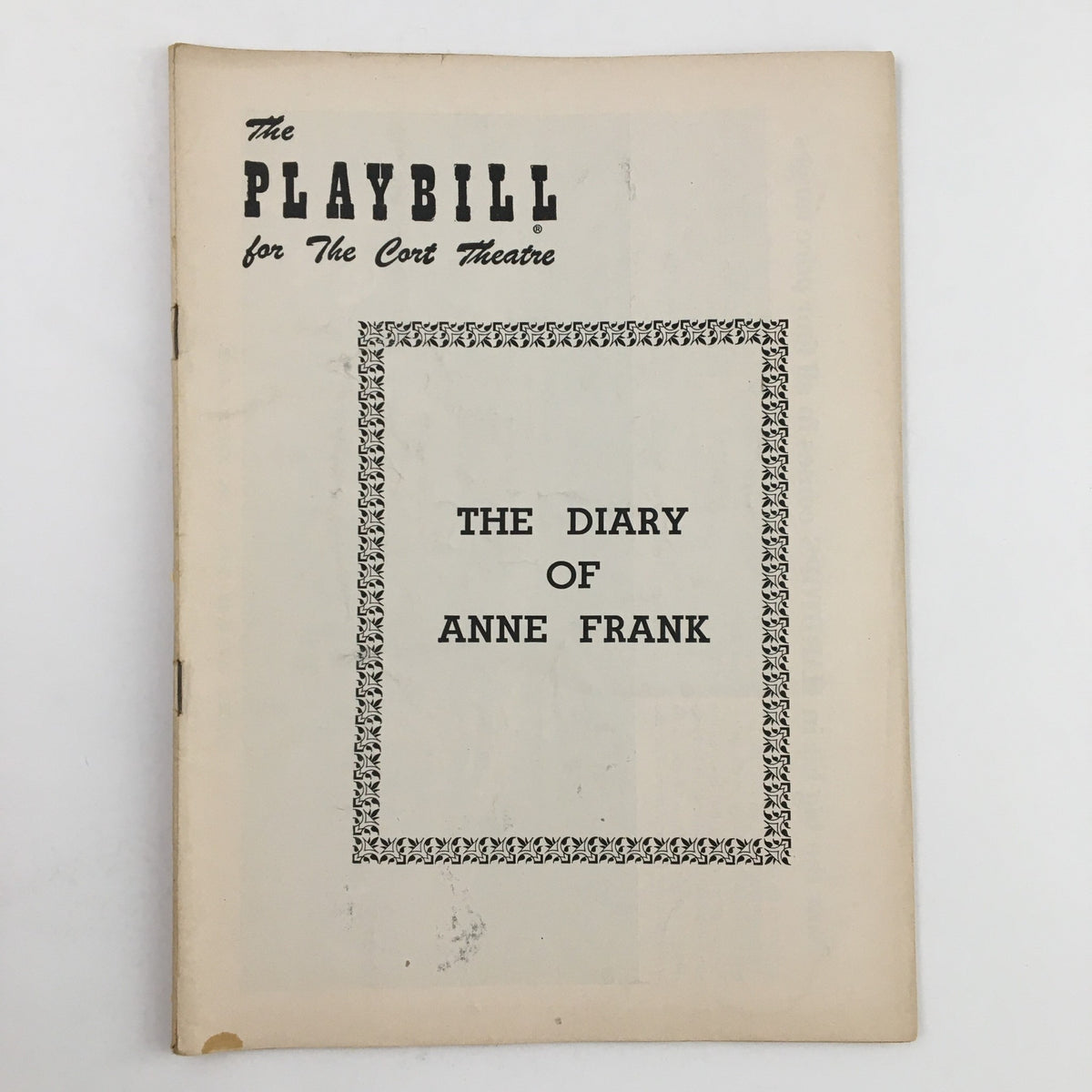 Front cover of the 1955 Playbill for The Cort Theatre presenting Joseph Schildkraut in The Diary of Anne Frank.