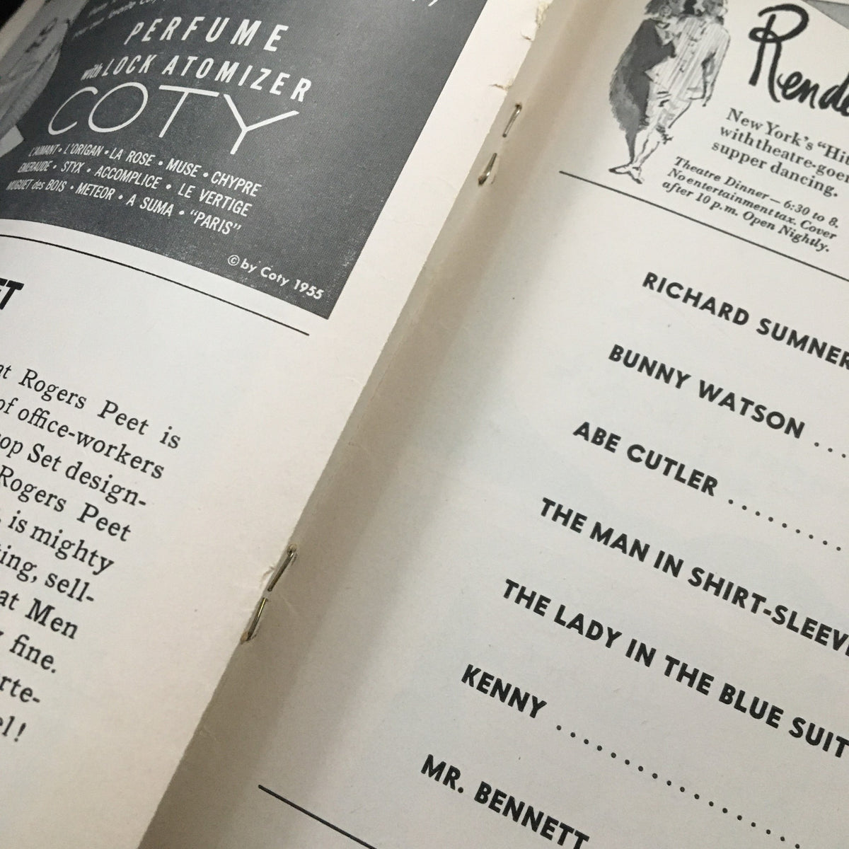 Advertisement page from the 1955 Playbill for The Desk Set at The Broadhurst Theatre, showcasing a Coty perfume ad.