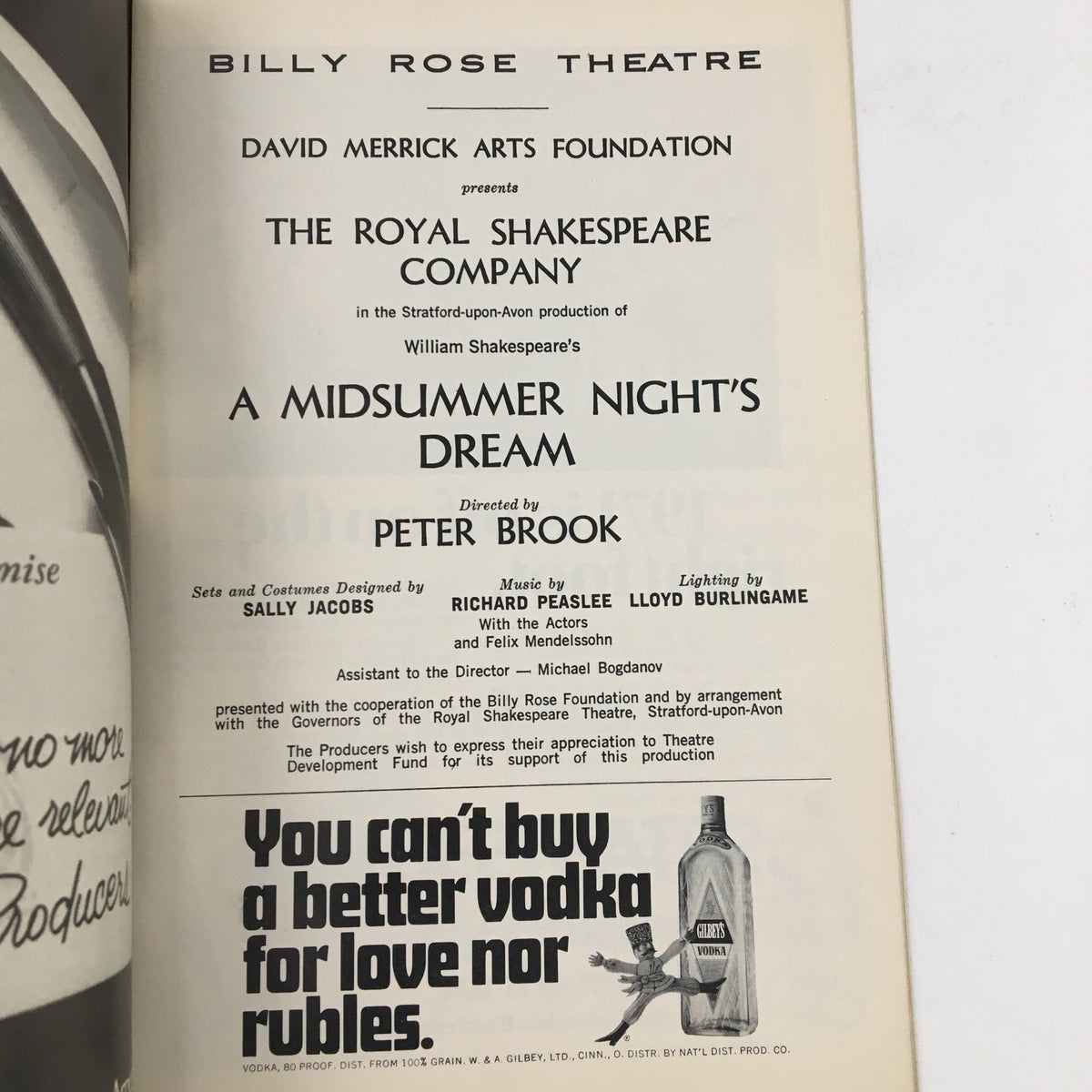 Another interior page of the 1971 Playbill for A Midsummer Night's Dream showcasing the production credits and creative team behind the performance.