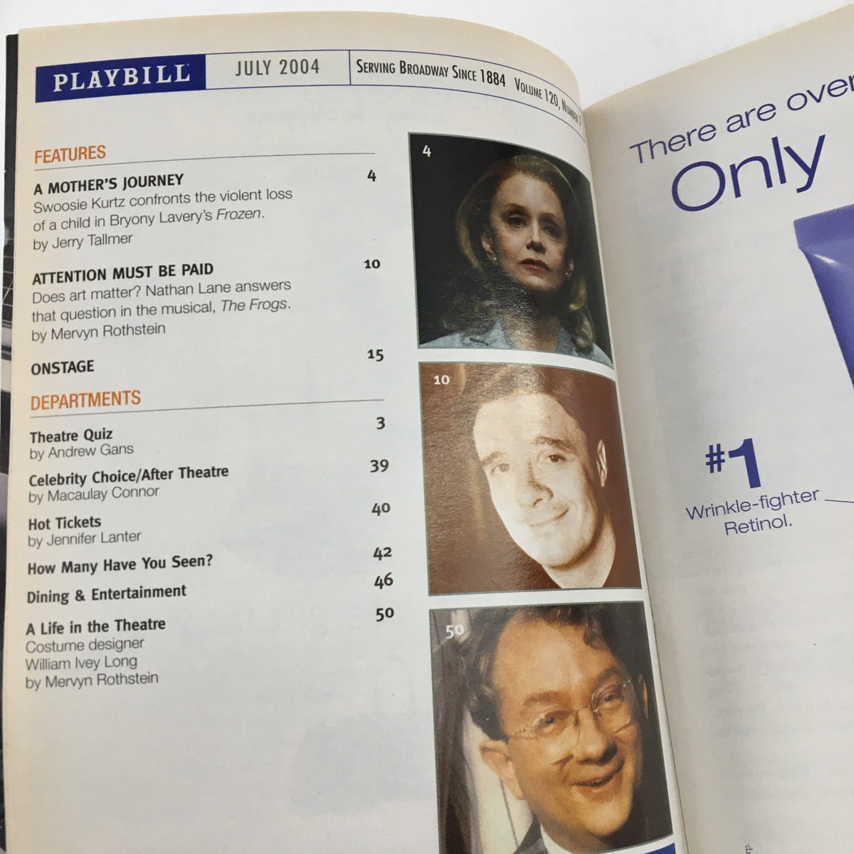 2004 Playbill showcasing contents page including articles and features related to The Frogs Musical.