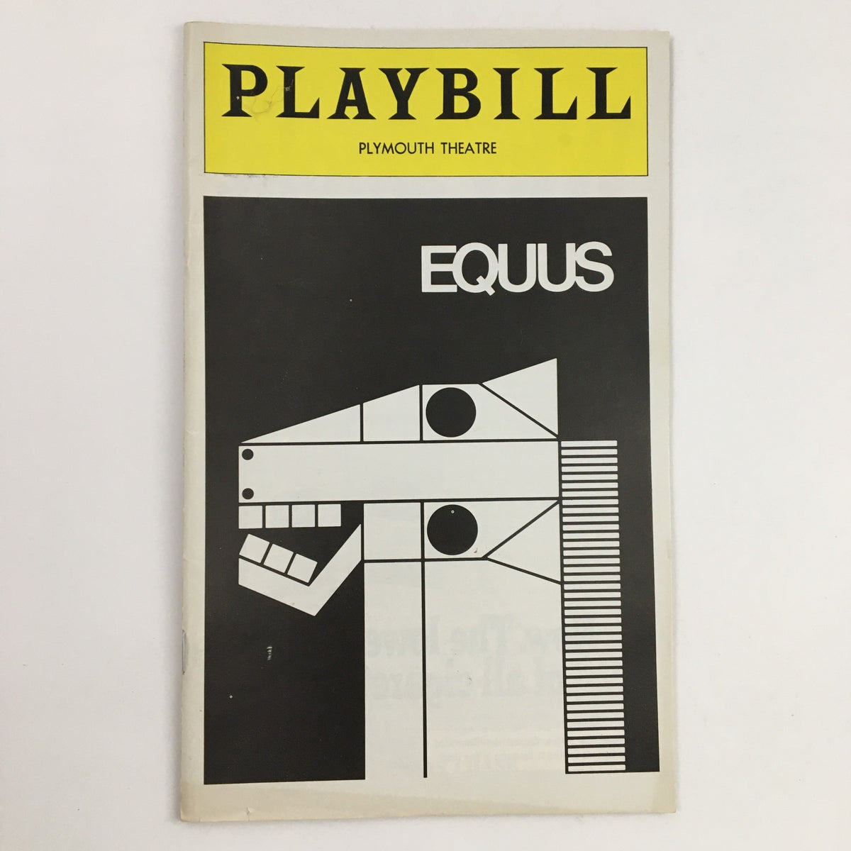 1976 Playbill for Plymouth Theatre featuring Richard Burton in Equus by Peter Shaffer, showcasing a striking graphic design of a horse's head.