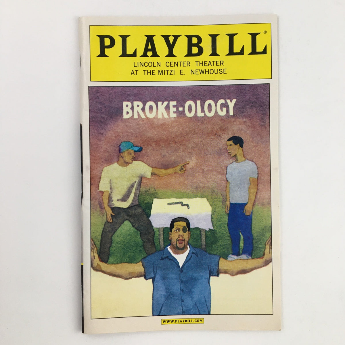 2009 Playbill for Broke-Ology by Nathan Louis Jackson at Lincoln Center Theatre, featuring artwork of characters in a dramatic pose.