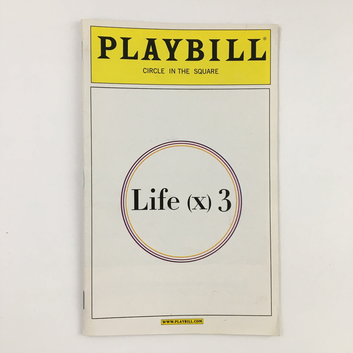 2003 Playbill for 'Life X 3' presented at Circle in the Square Theatre, featuring a simple and elegant design.