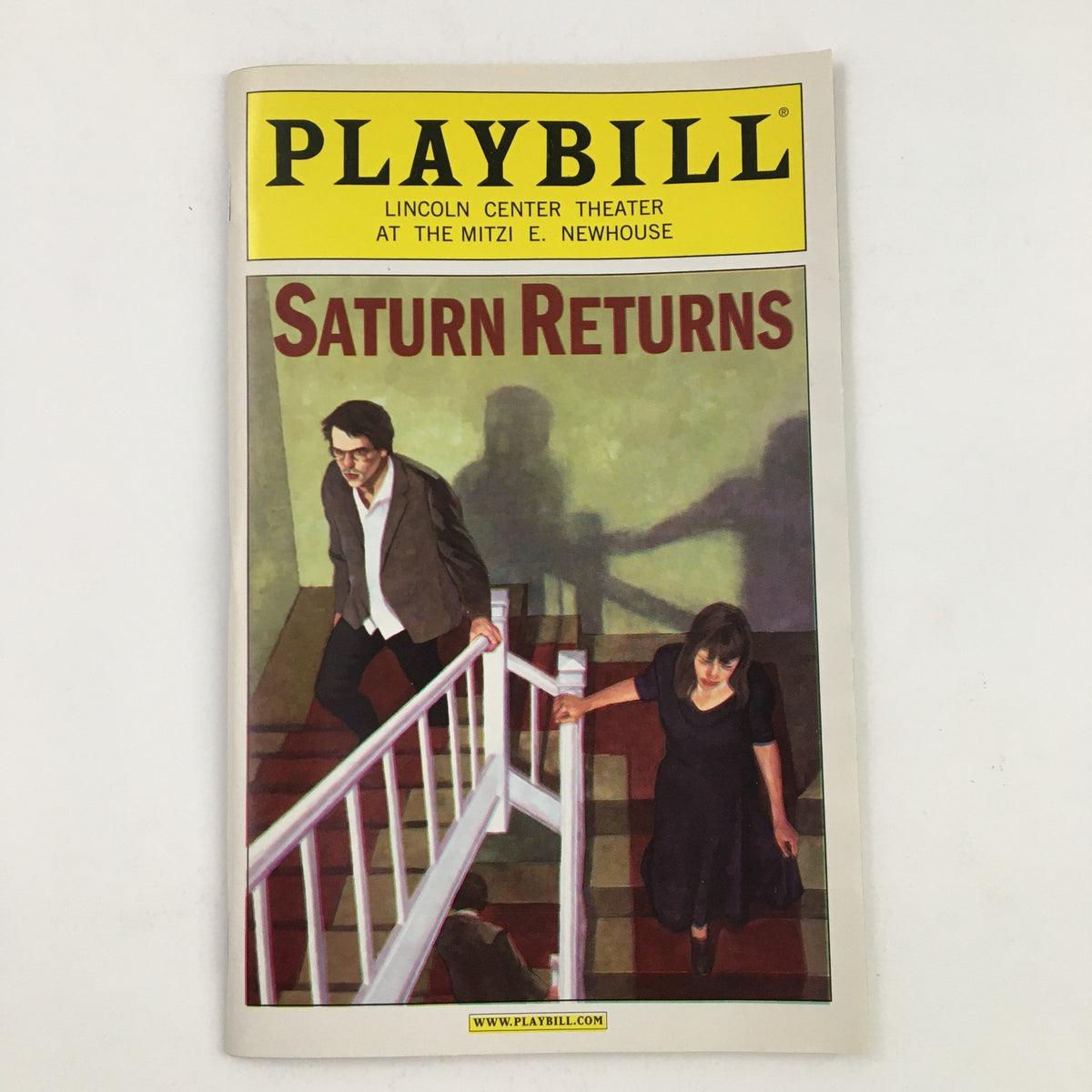 2008 Playbill Lincoln Center Theatre Present Saturn Returns by Noah Haidle featuring the cover artwork with two characters on a staircase.