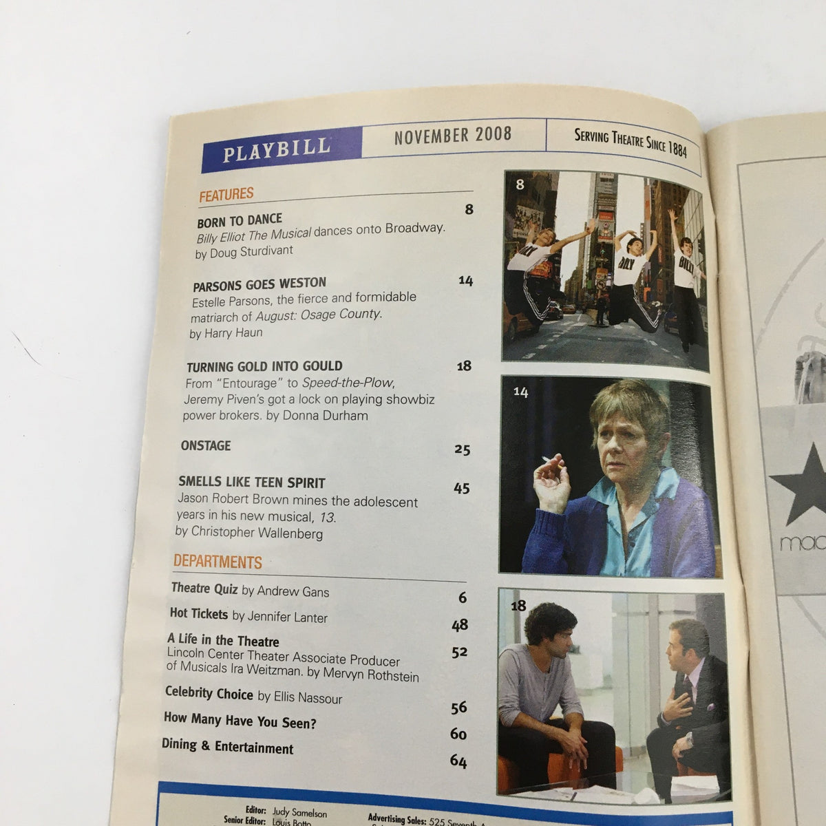 2008 Playbill Lincoln Center Theatre Present Saturn Returns by Noah Haidle showcasing the November 2008 features and articles section.