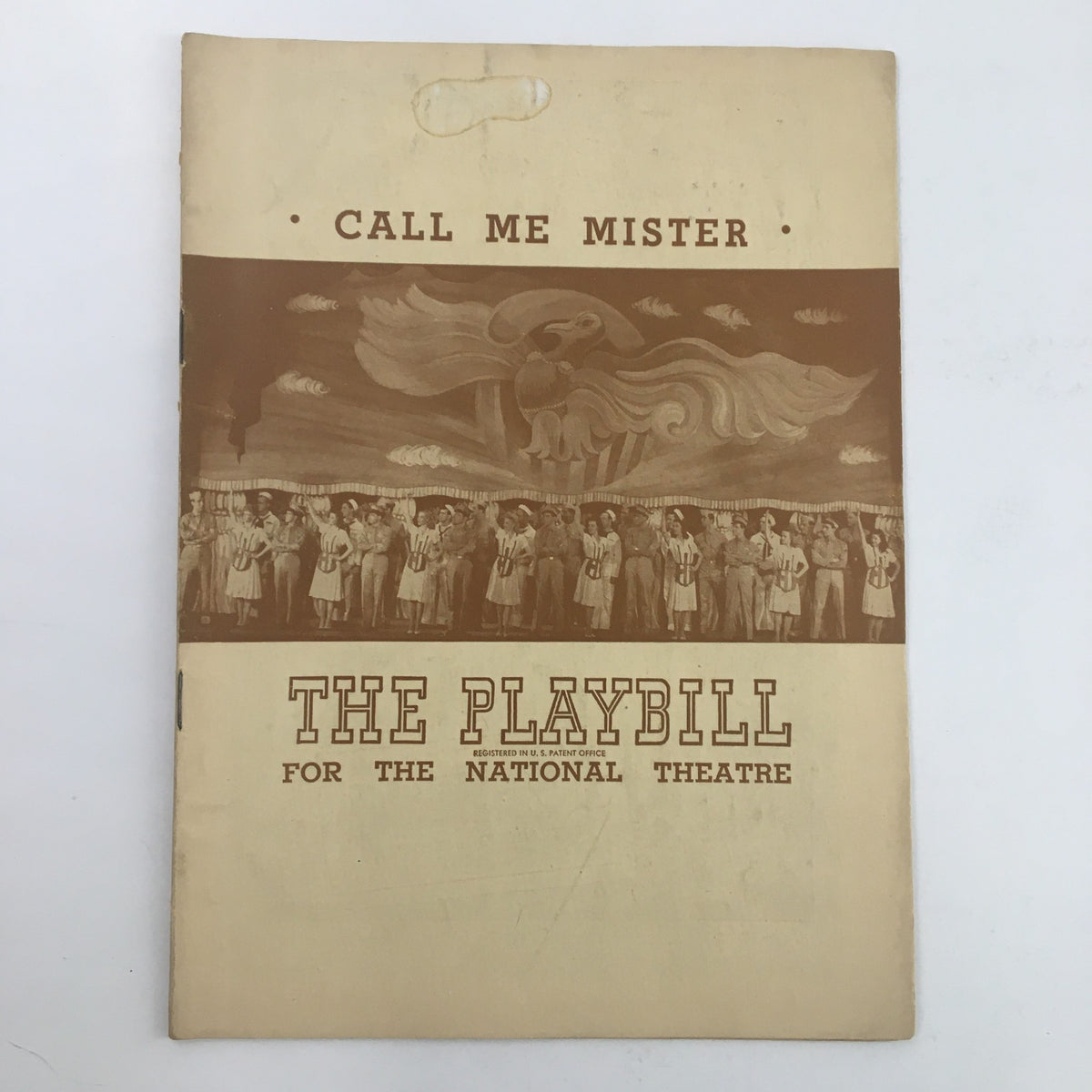 Cover of the 1946 Playbill for Call Me Mister showcasing a vintage design and theatrical artwork related to the National Theatre.